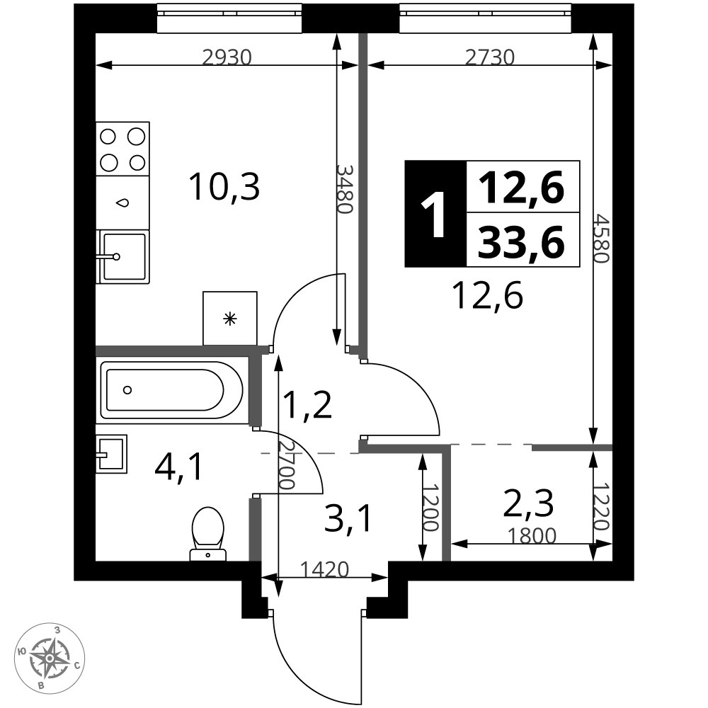Планировка 33.6 м²