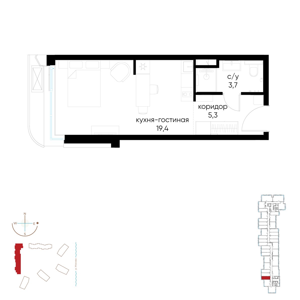 Планировка: Студия, 28.4 м²