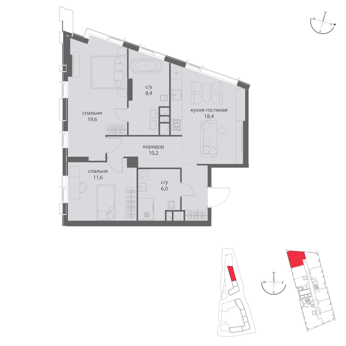 Планировка 74.2 м²