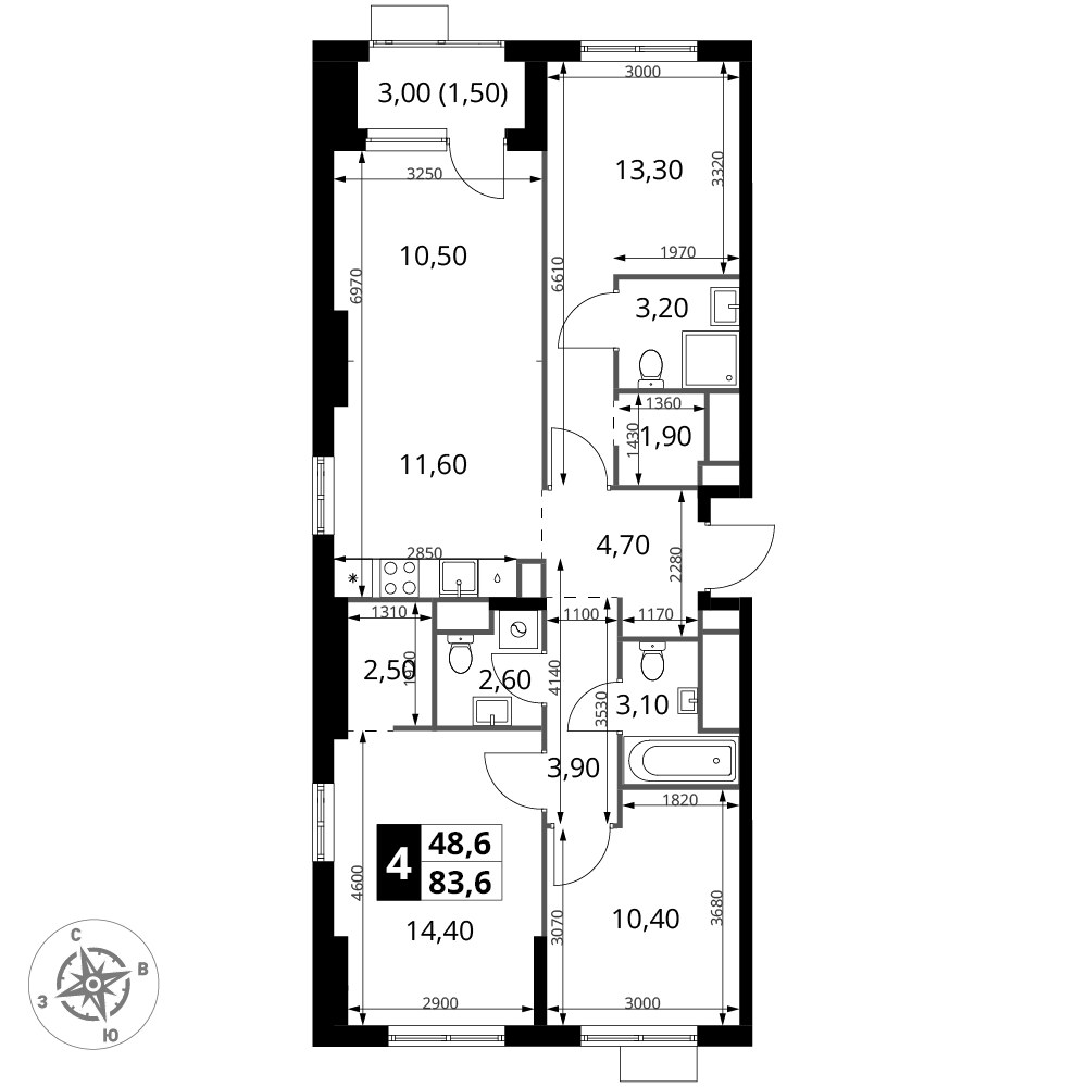 Планировка 83.6 м²