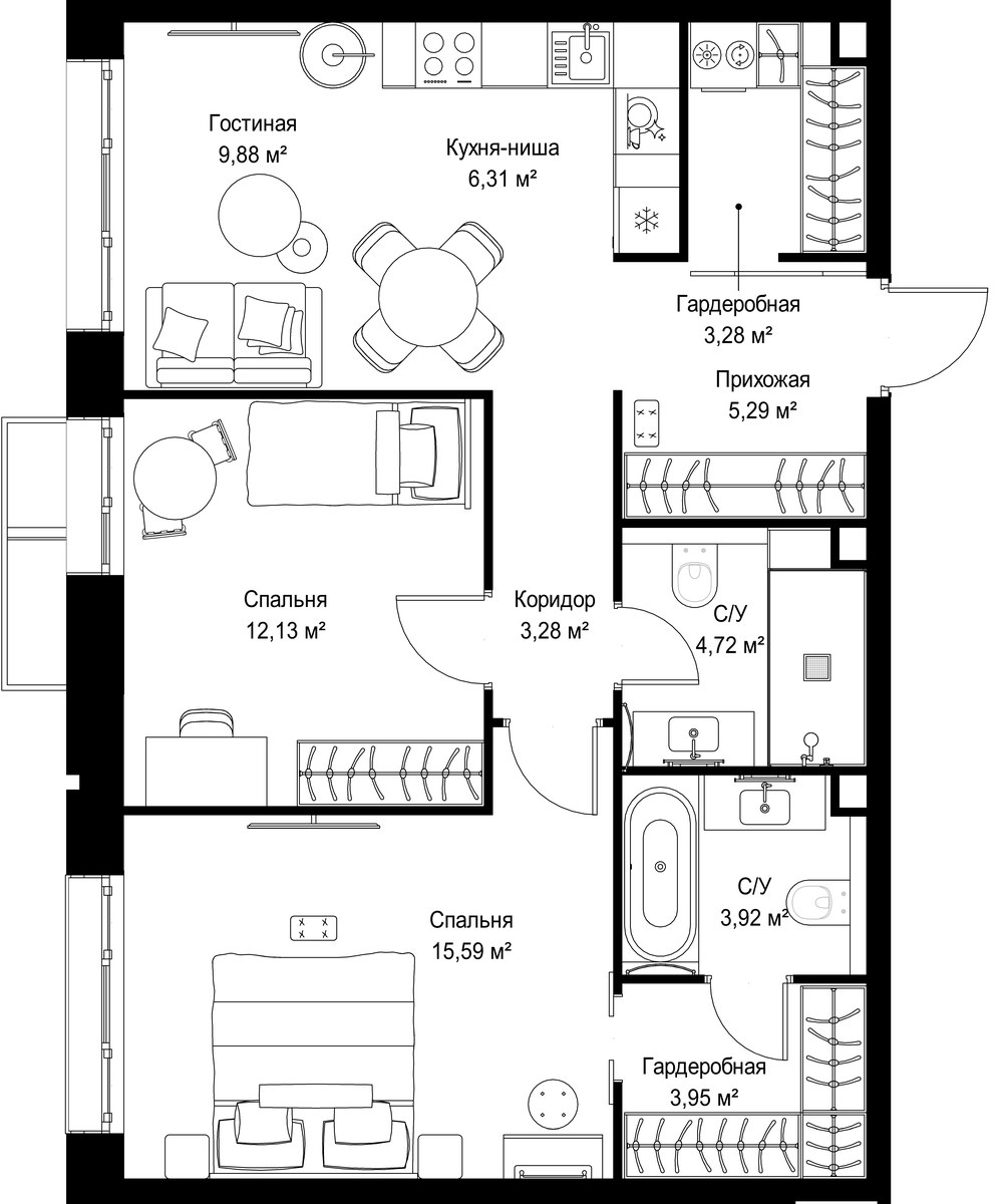 Планировка 68.35 м²