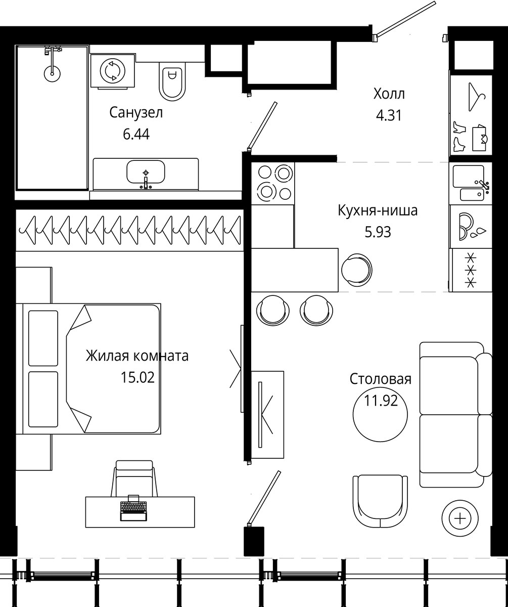 Планировка 43.9 м²