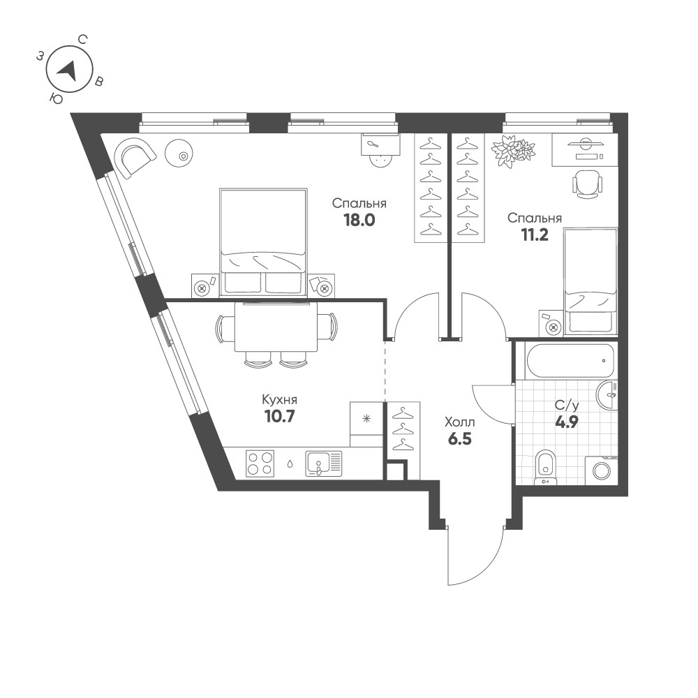 Планировка 51.3 м²