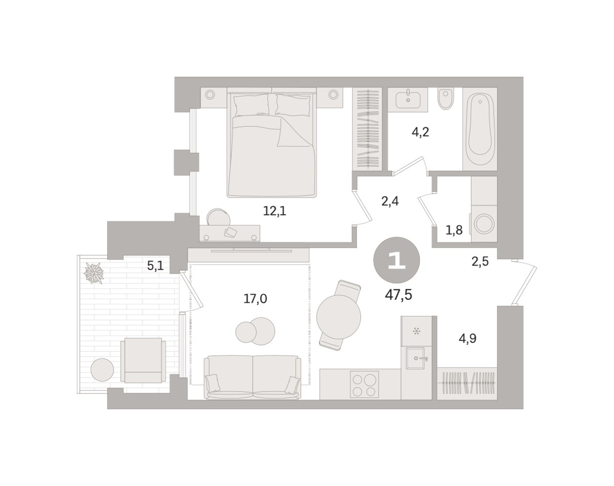 Планировка 47.5 м²