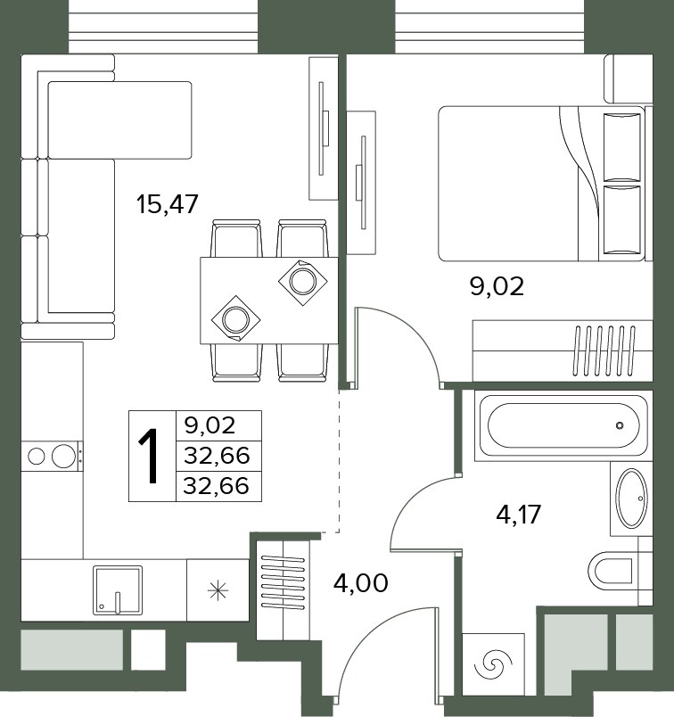 Планировка 32.66 м²