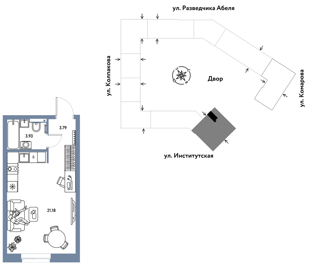 Планировка: 1-комнатная, 28.9 м²