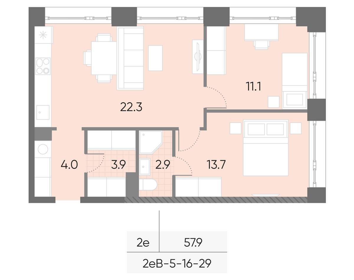 Планировка 57.9 м²
