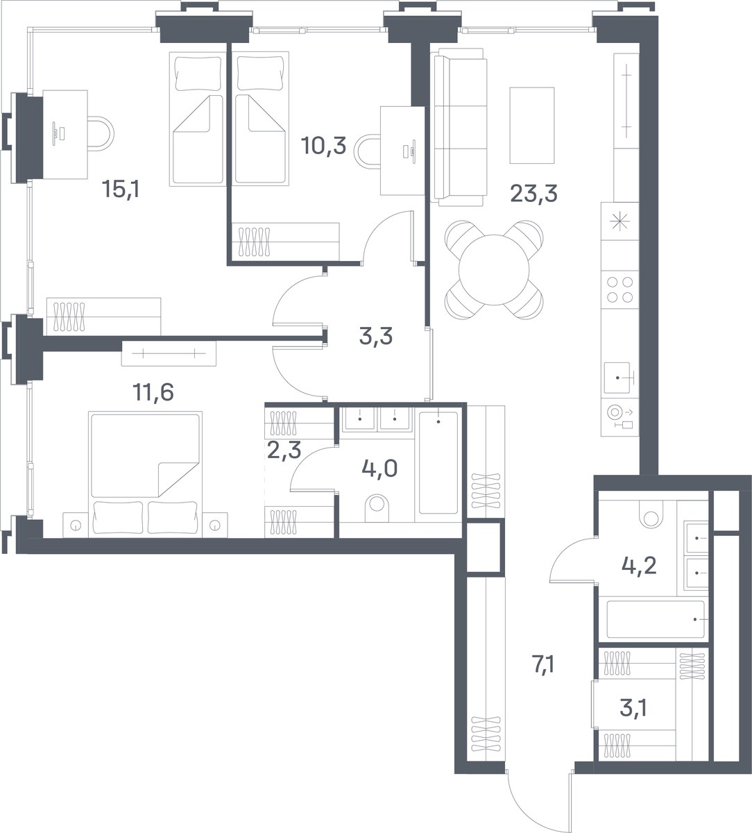 Планировка 84.3 м²