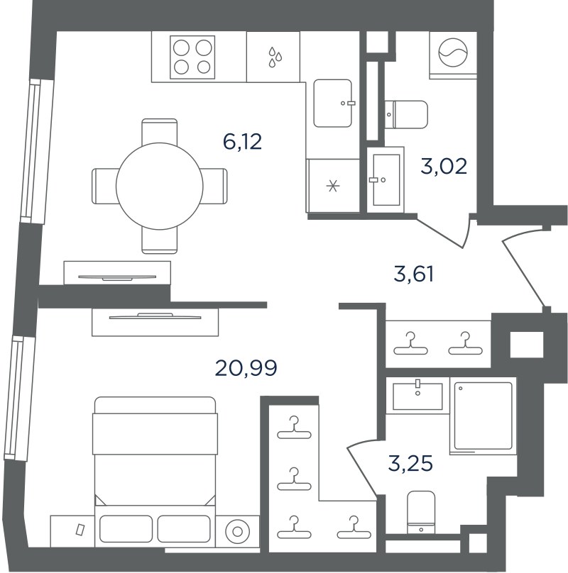 Планировка: 1-комнатная, 36.99 м²