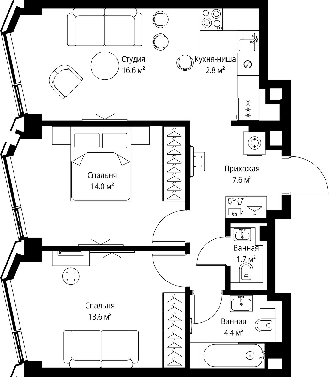 Планировка 60.7 м²