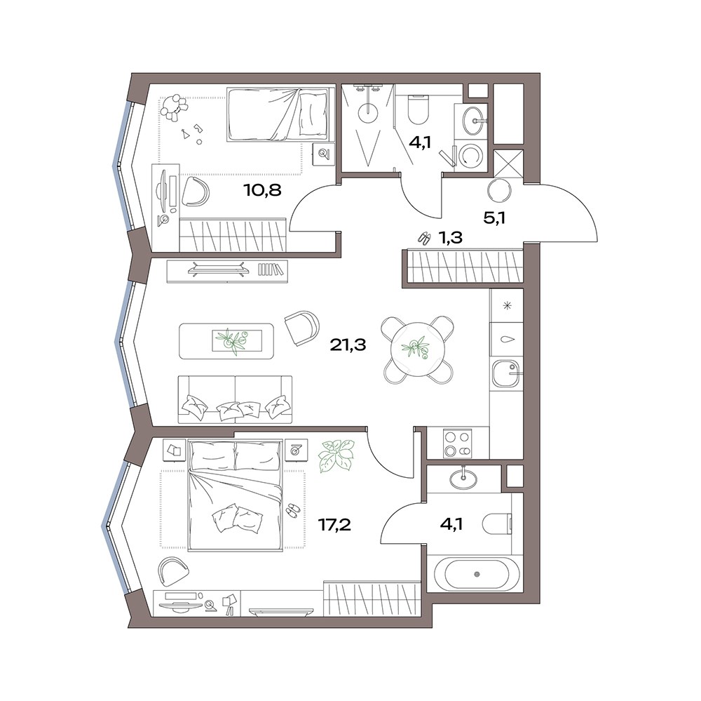 Планировка 64.9 м²