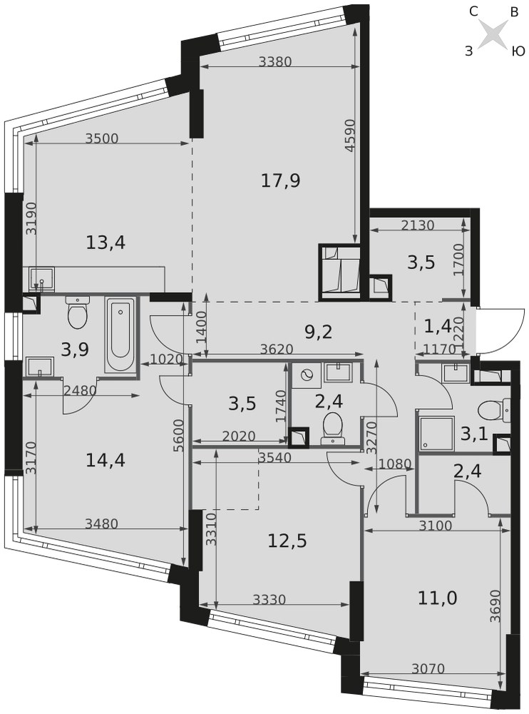 Планировка 98.6 м²