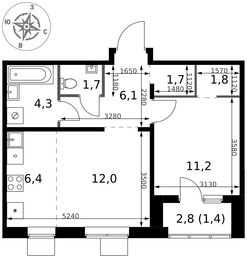 Планировка 46.6 м²
