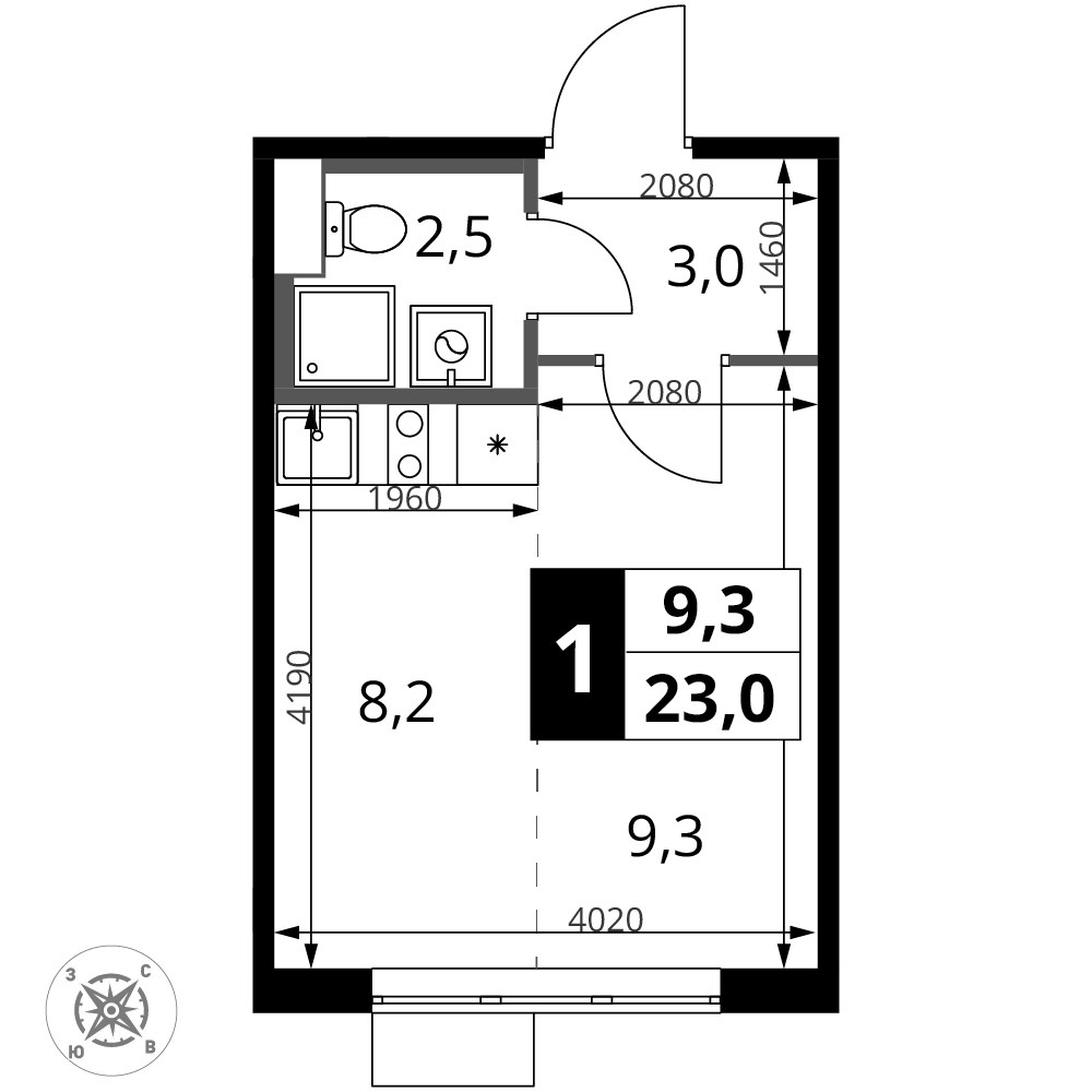 Планировка 23.0 м²