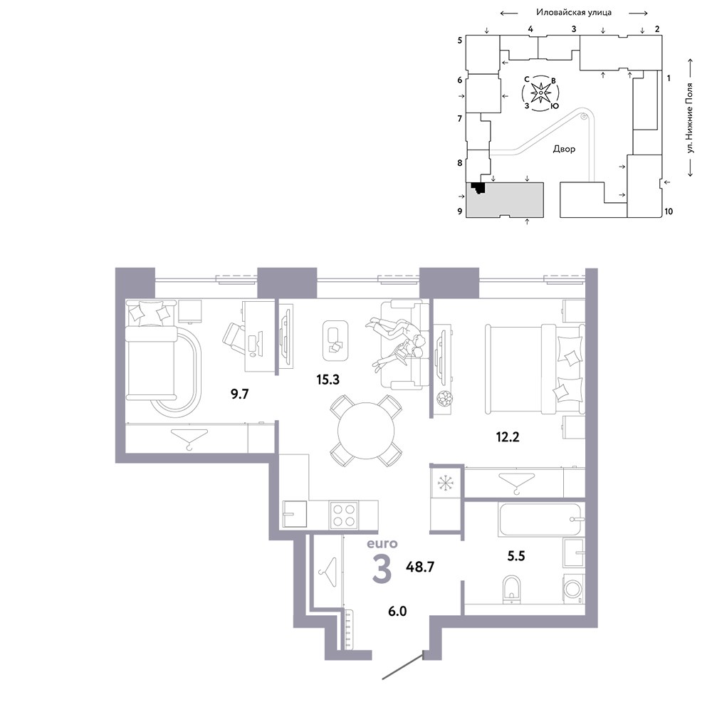Планировка 48.7 м²