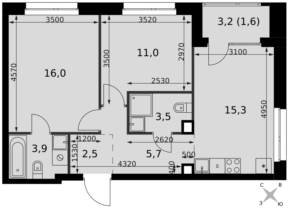 Планировка 59.5 м²