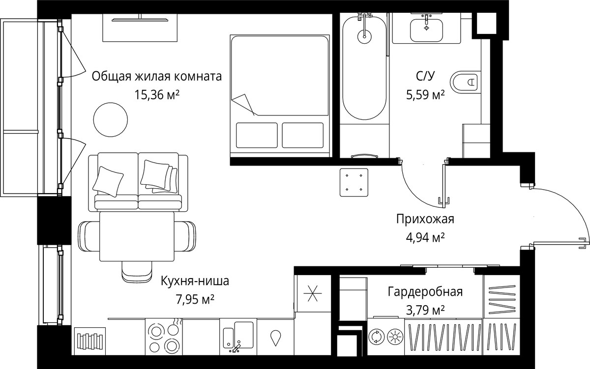 Планировка 37.63 м²
