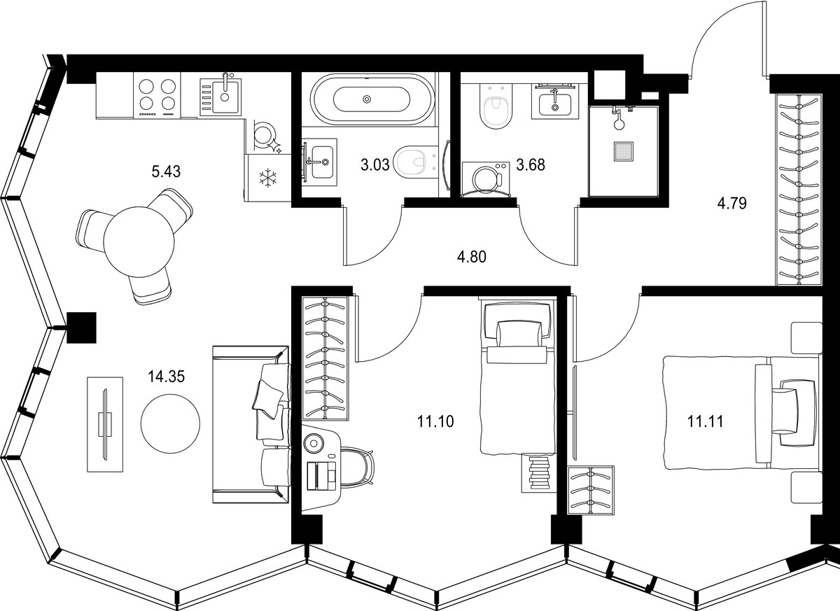 Планировка 58.29 м²