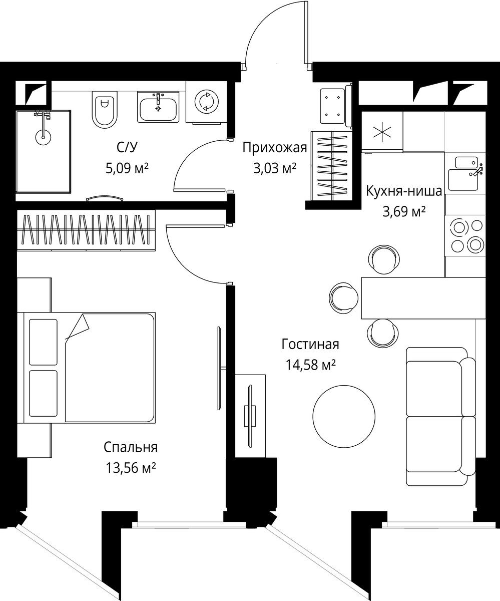Планировка 39.9 м²