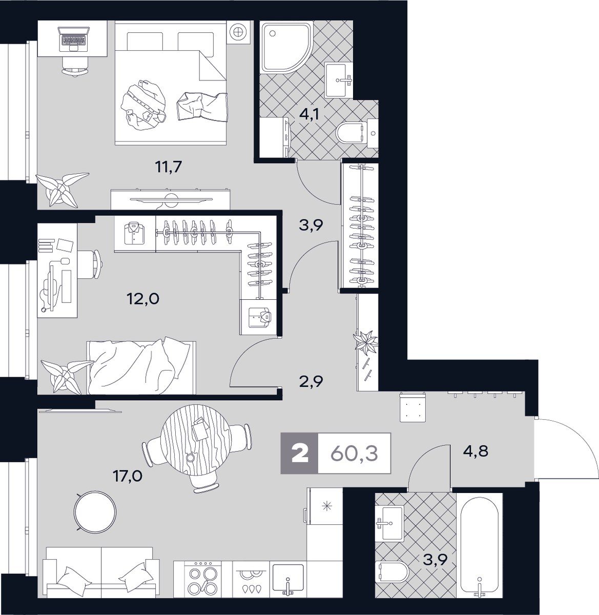 Планировка 60.3 м²