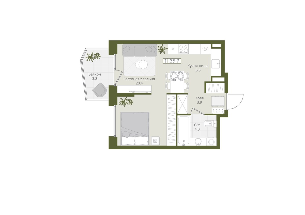 Планировка 35.7 м²