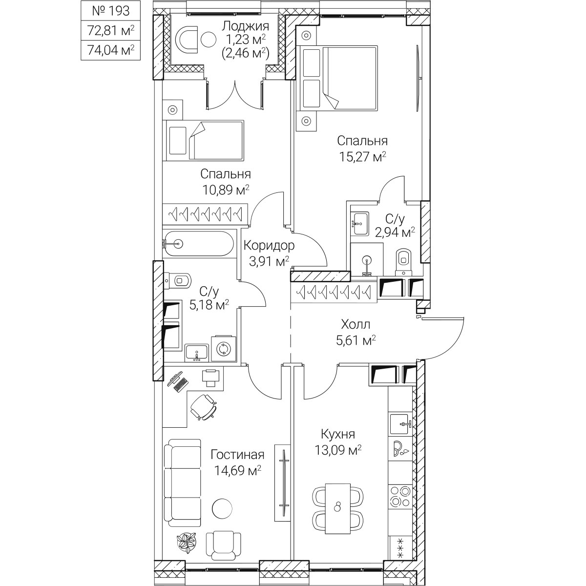 Планировка 72.81 м²