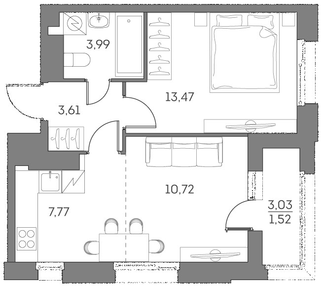 Планировка 41.08 м²