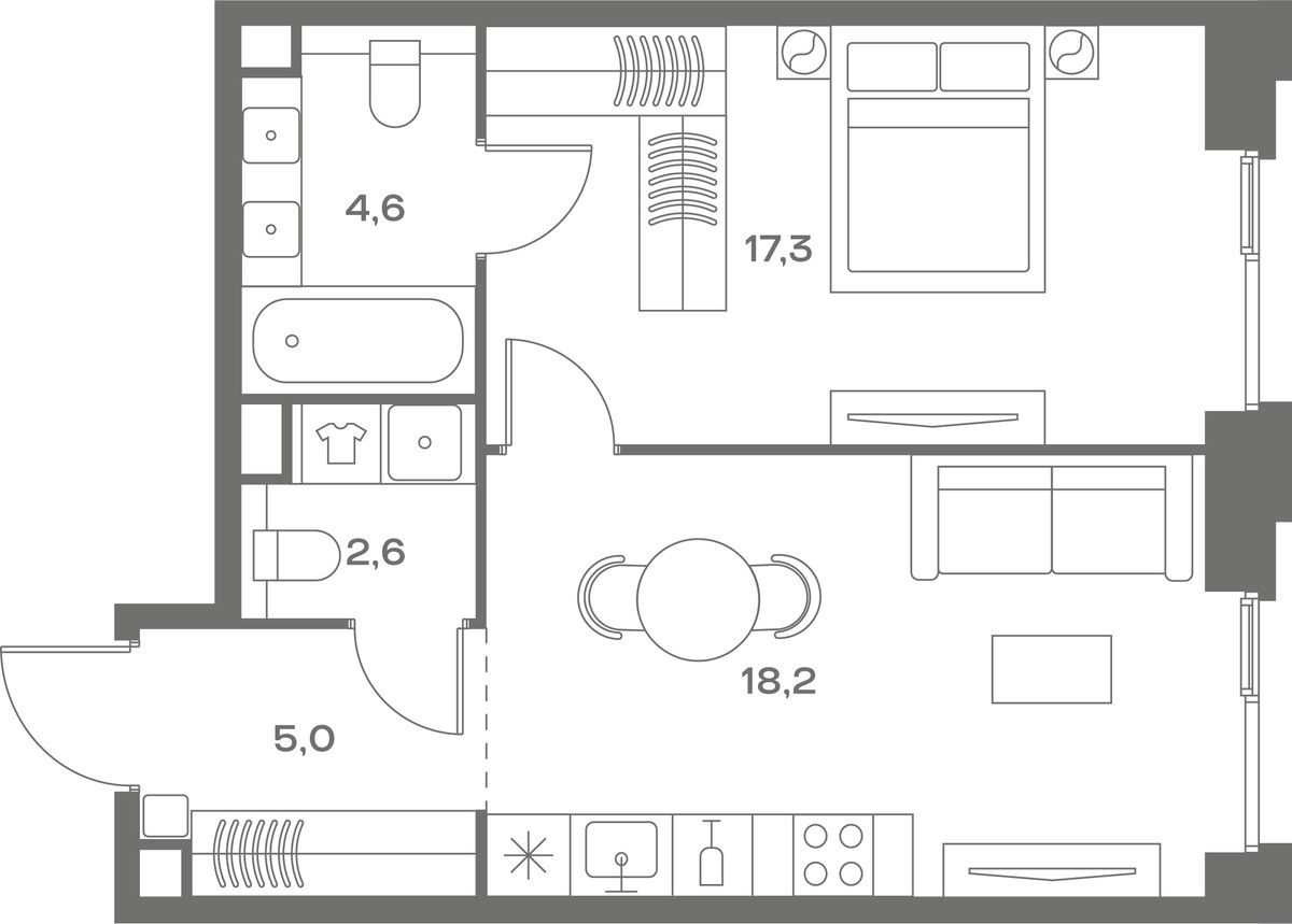 Планировка 47.7 м²
