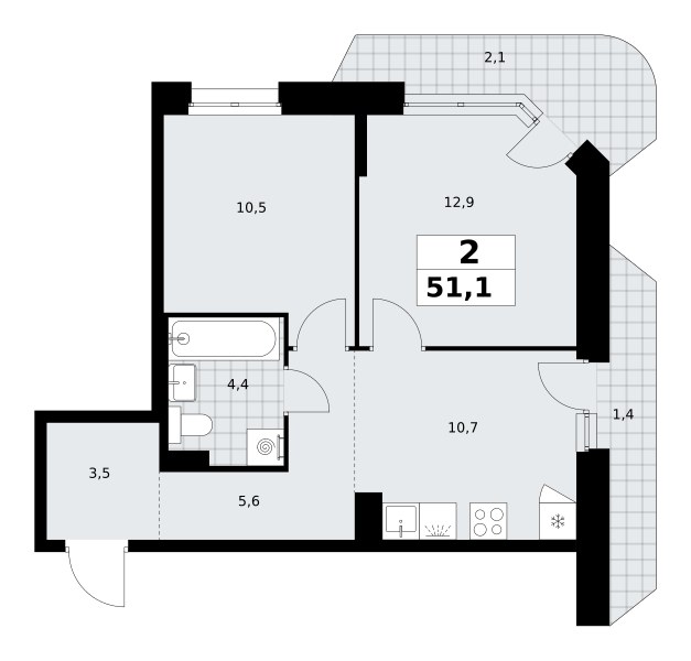 Планировка 51.1 м²