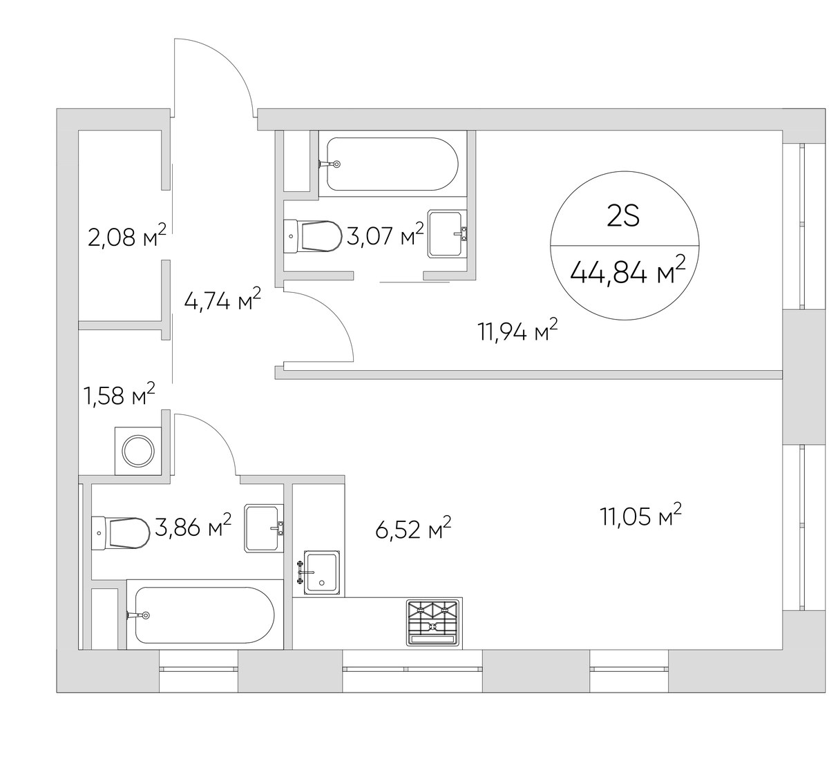 Планировка 44.7 м²