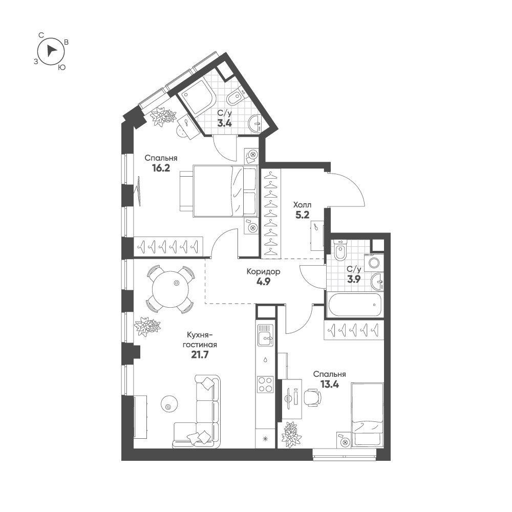 Планировка 68.7 м²
