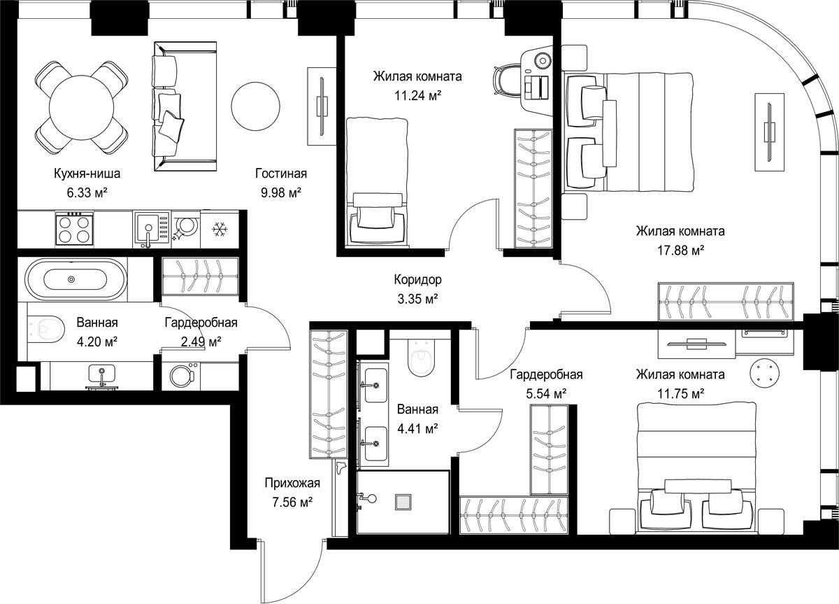 Планировка 84.73 м²