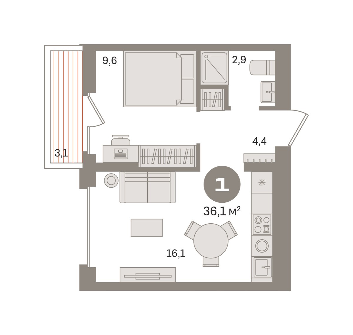 Планировка 36.03 м²