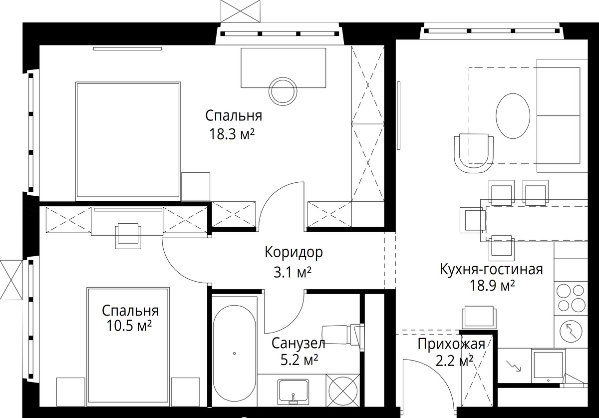 Планировка 58.2 м²