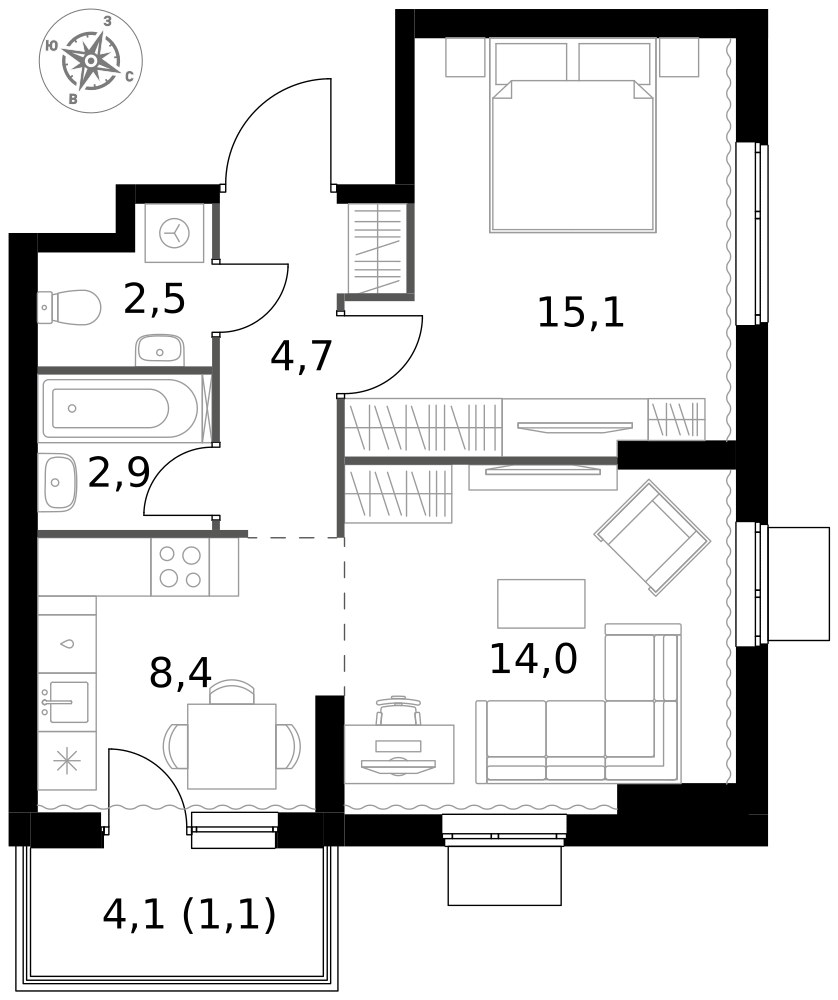 Планировка 48.7 м²