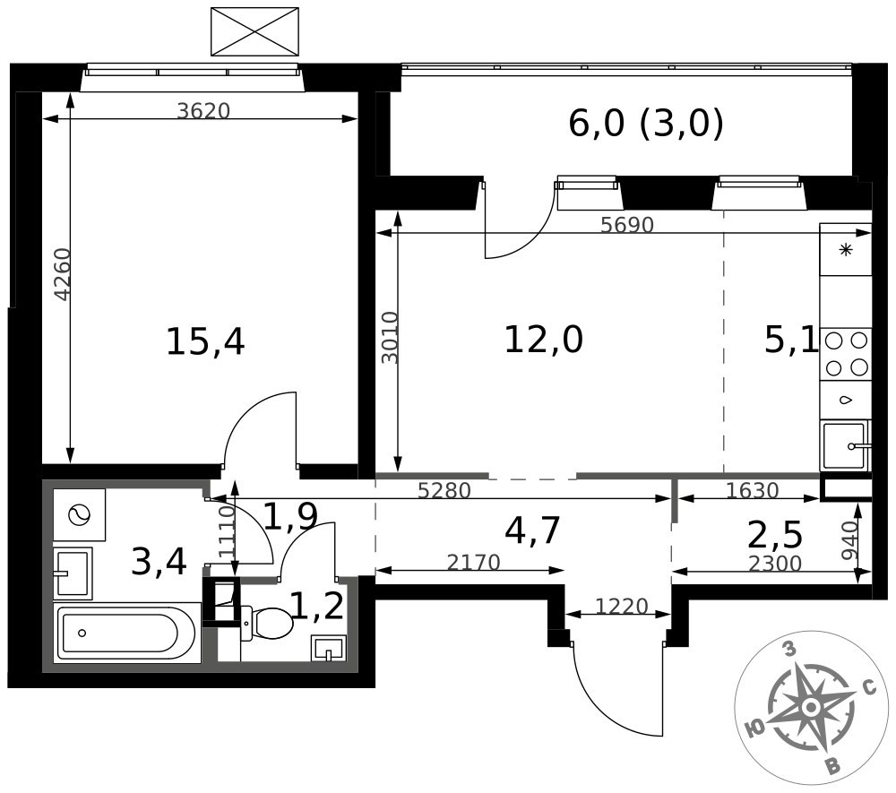 Планировка 49.2 м²