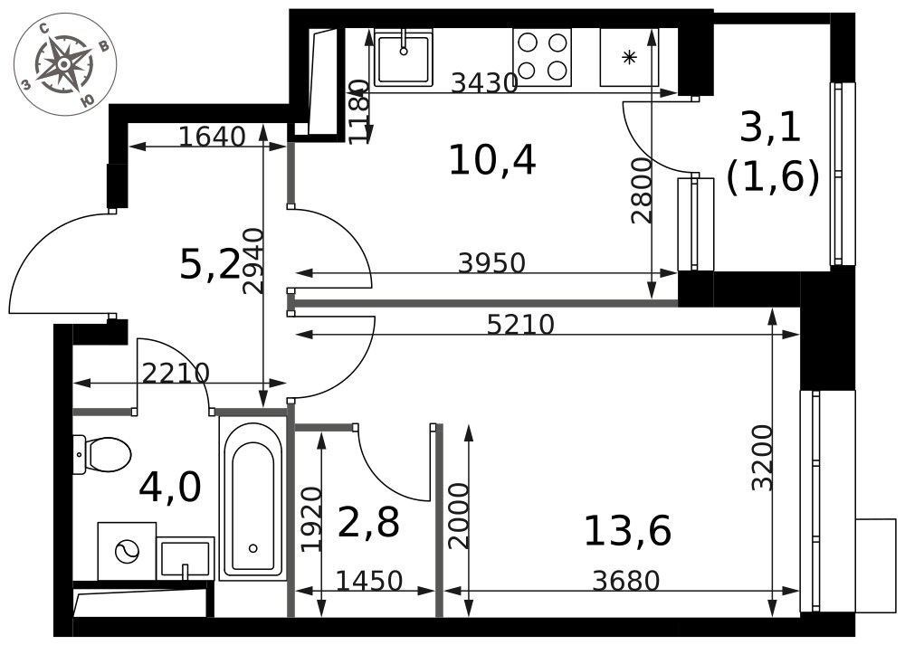 Планировка 37.6 м²