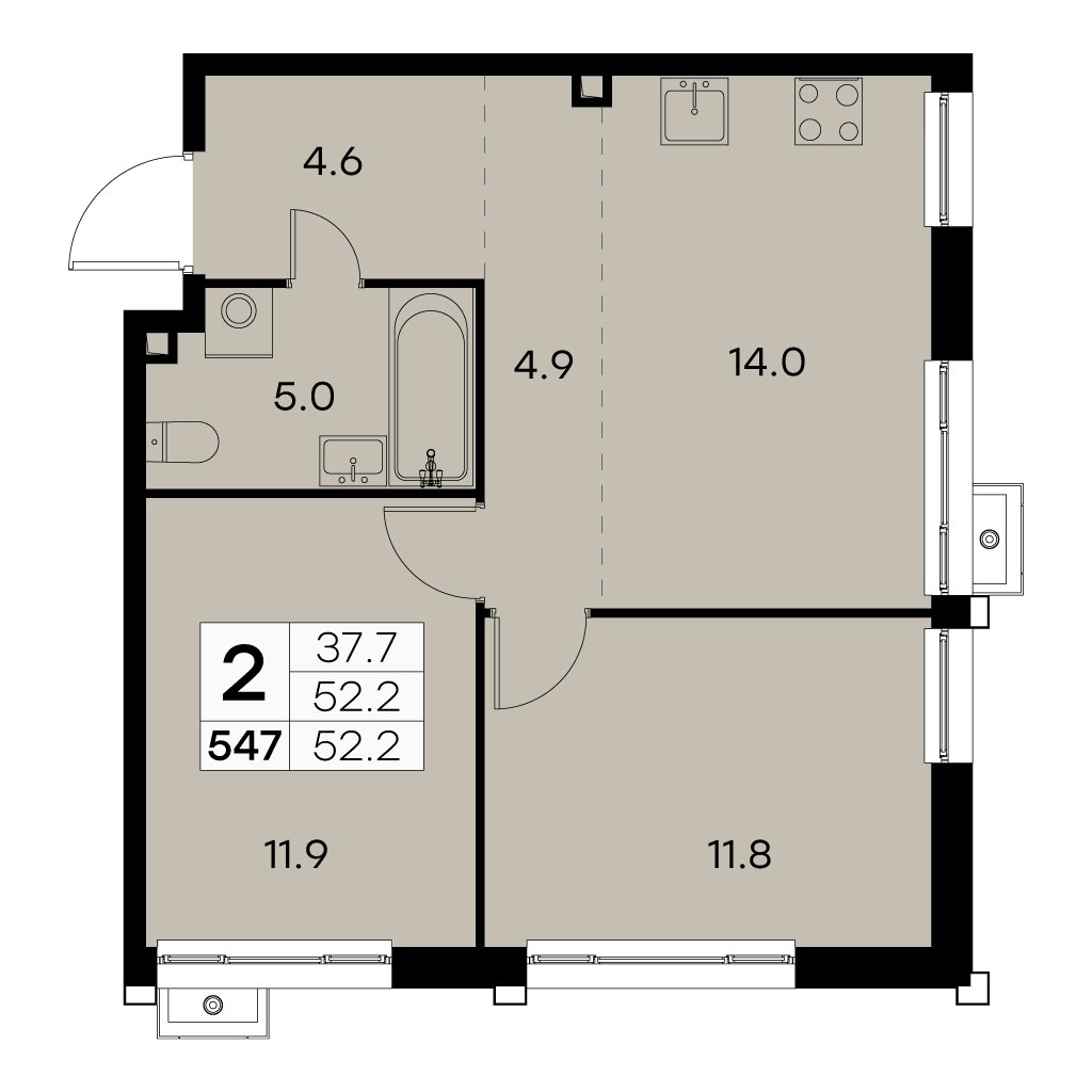 Планировка 51.9 м²