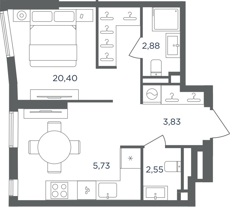 Планировка: 1-комнатная, 35.39 м²