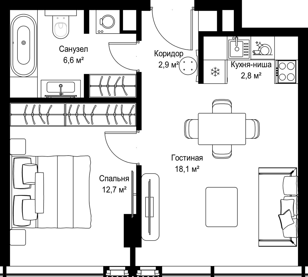 Планировка 43.1 м²
