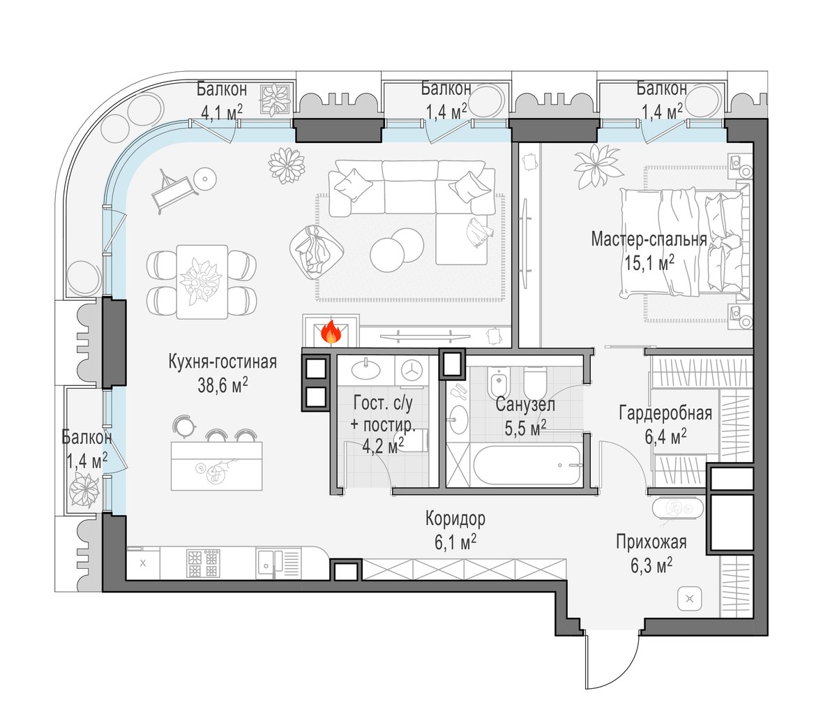 Планировка 83.7 м²