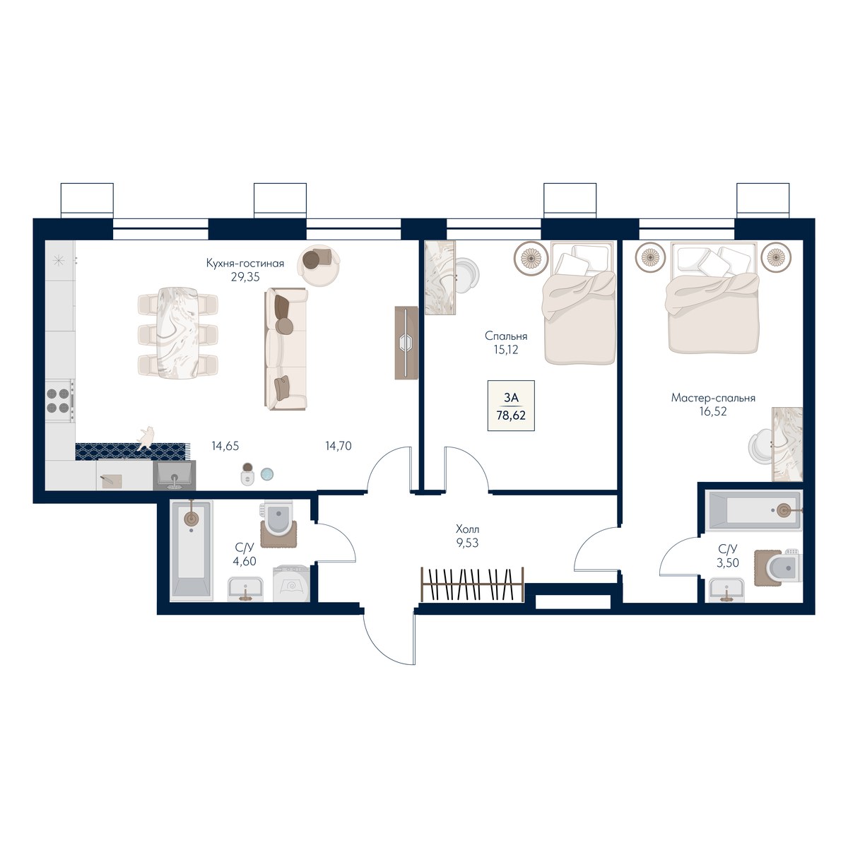 Планировка 78.62 м²