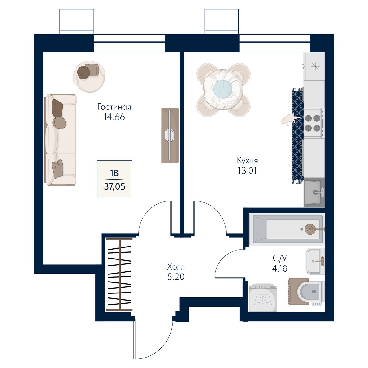 Планировка 37.05 м²
