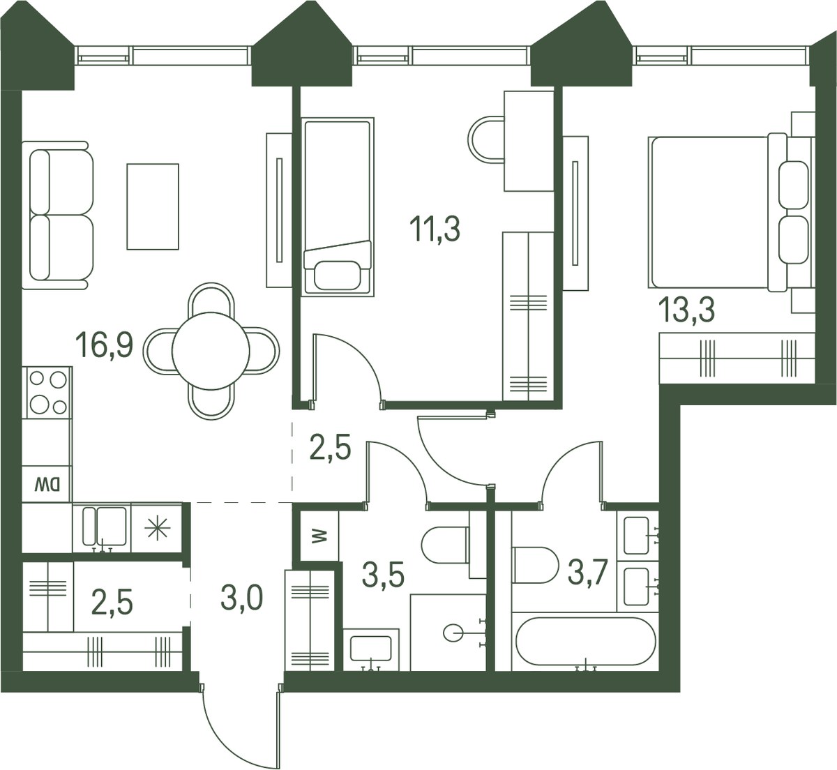 Планировка 56.7 м²