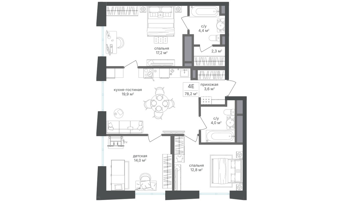 Планировка 78.0 м²