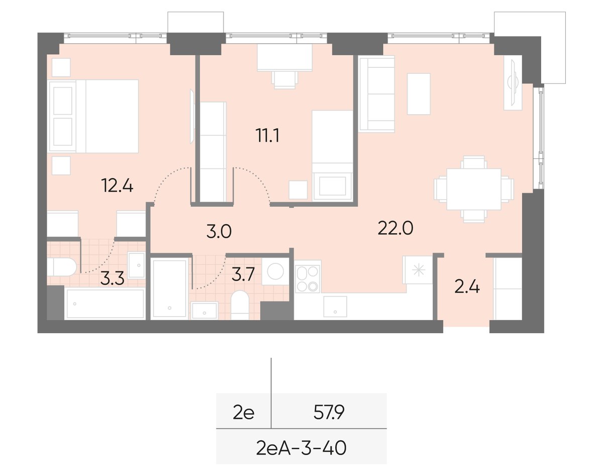 Планировка 57.9 м²