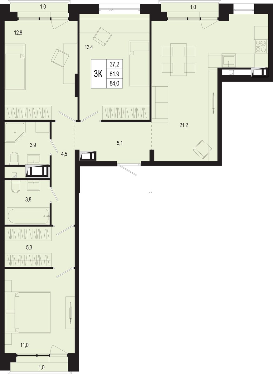 Планировка 84.6 м²