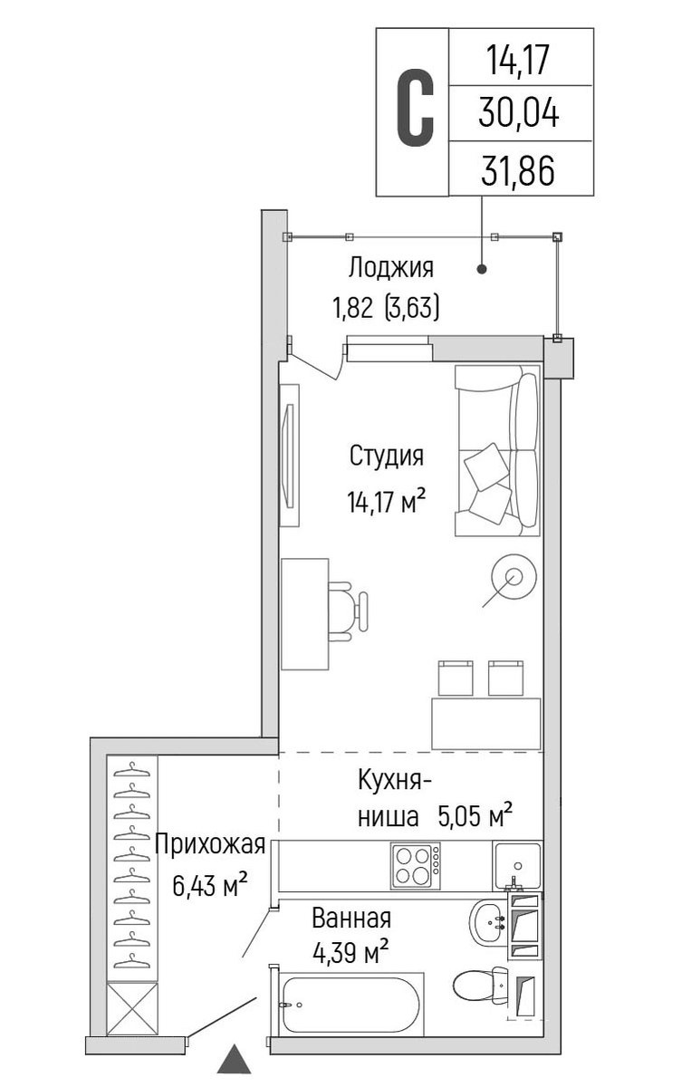 Планировка 31.86 м²