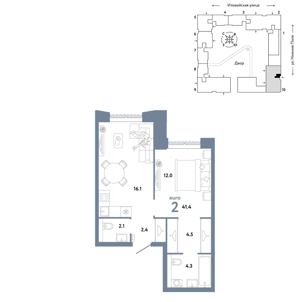 Планировка 41.4 м²