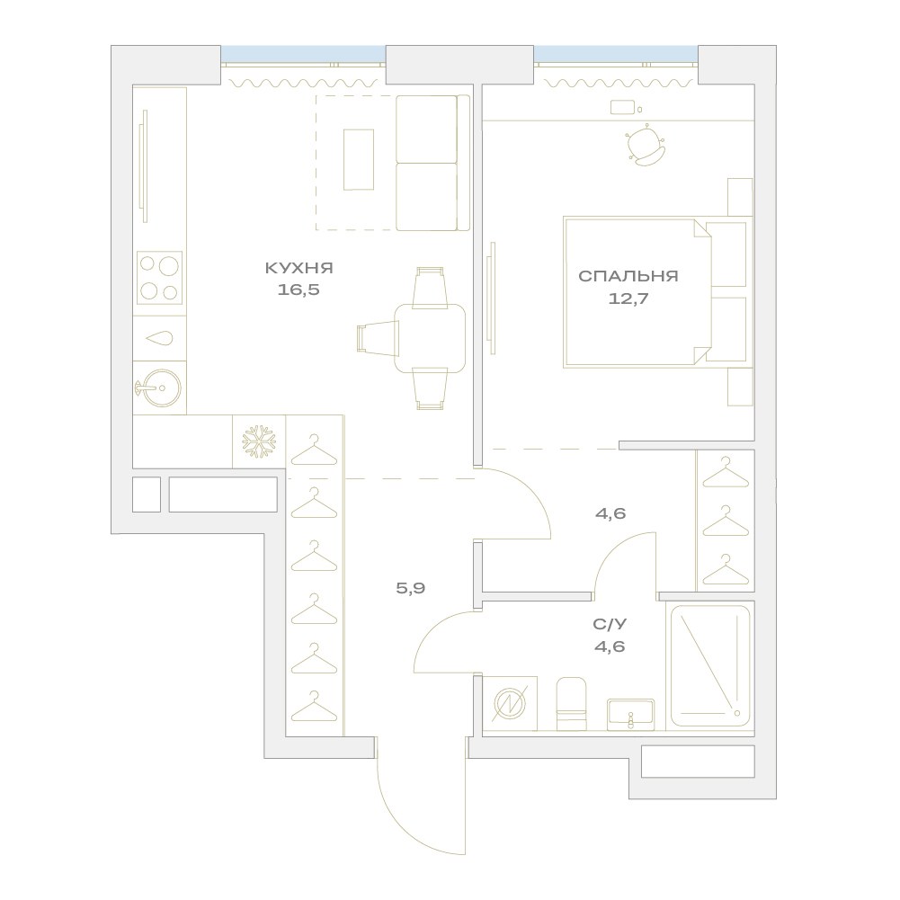 Планировка 44.3 м²